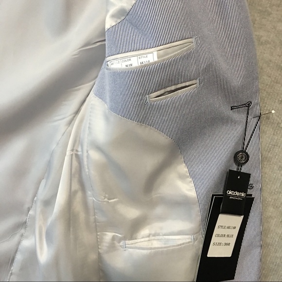 Pin striped sport coat jacket Akademiks blue & white 38R Cotton blend NWT - Picture 4 of 9